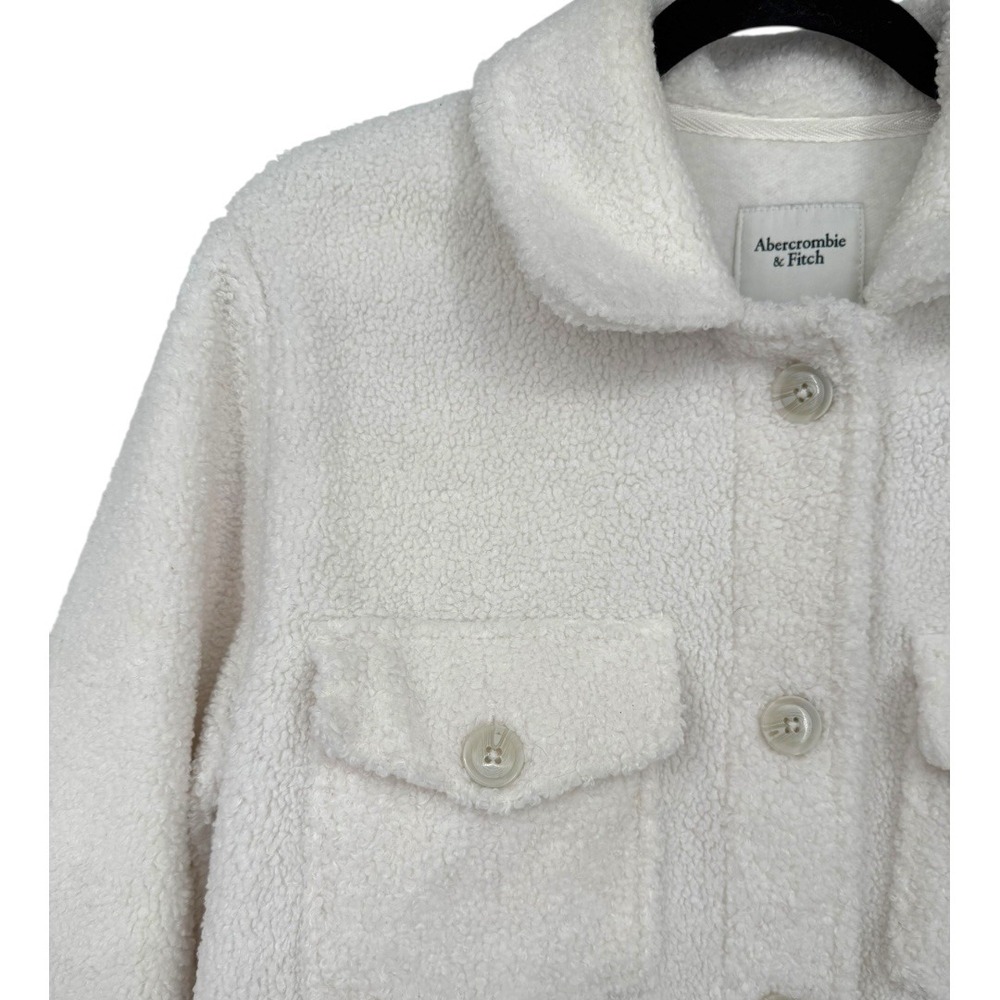 Abercrombie Fitch Women's Sherpa Fleece Shirt Jacket Shacket Cream Size Small - Picture 9 of 13